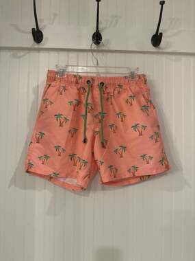 Bondi Beamers Coconut Tree Swim Trunks Tropical Board Shorts, Medium